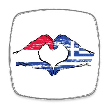 Hollande Grèce Drapeau Mains Coeur Forme Utilisé - Magnet carré - blanc - Devant