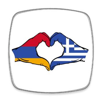 Armenia Greece Flag Hands Heart Shape - Square fridge magnet - white - Front