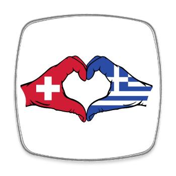 Switzerland Greece Flag Hands Heart Shape - Square fridge magnet - white - Front
