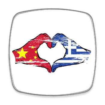 China Griechenland Flagge Hände Herzform used - Viereckiger Kühlschrankmagnet - Weiß - Vorne