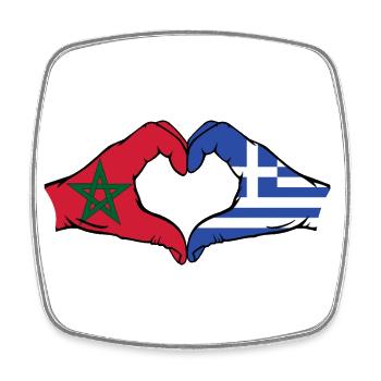 Morocco Greece Flag Hands Heart Shape - Square fridge magnet - white - Front