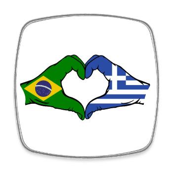 Brazil Greece Flag Hands Heart Shape - Square fridge magnet - white - Front