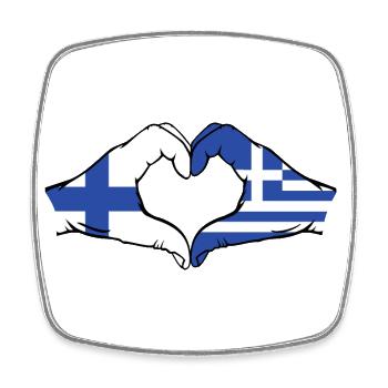 Finlande Grèce Drapeau Mains Coeur Forme - Magnet carré - blanc - Devant