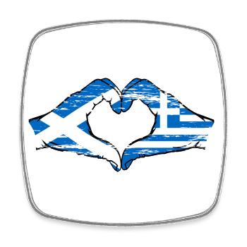Mains de drapeau de l’Écosse Grèce en forme de coeur utilisé - Magnet carré - blanc - Devant