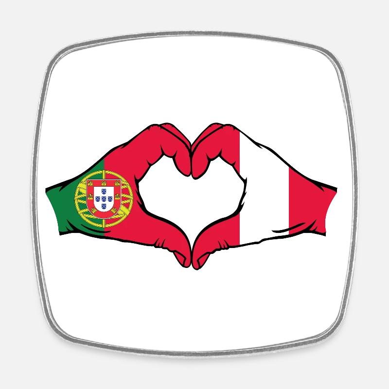 Portugal Peru Flag Hands Heart Shape - Square fridge magnet - white