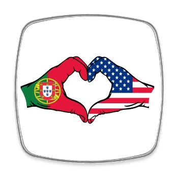 Portugal USA Flag Hands Heart Shape - Square fridge magnet - white - Front