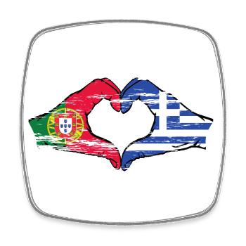 Portugal Greece Flag Hands Heart Shape Used - Square fridge magnet - white - Front
