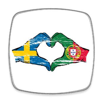 Suède Portugal drapeau mains forme coeur utilisé - Magnet carré - blanc - Devant