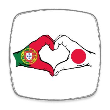 Portugal Japan Flag Heart Shape - Square fridge magnet - white - Front