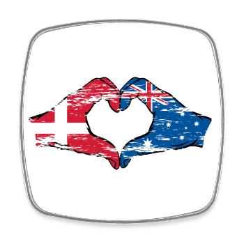 Denmark Australia flag heart shape used - Square fridge magnet - white - Front