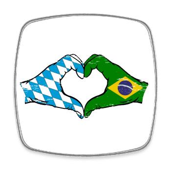 Bavaria Brazil Flag Hands Heart Shape Used - Square fridge magnet - white - Front