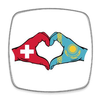Schweiz Kasachstan Flagge Hände Herzform - Viereckiger Kühlschrankmagnet - Weiß - Vorne