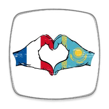 Frankreich Kasachstan Flagge Hände Herzform used - Viereckiger Kühlschrankmagnet - Weiß - Vorne