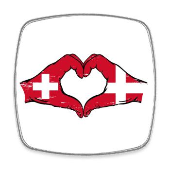 Suisse Danemark drapeau mains coeur forme utilisé - Magnet carré - blanc - Devant