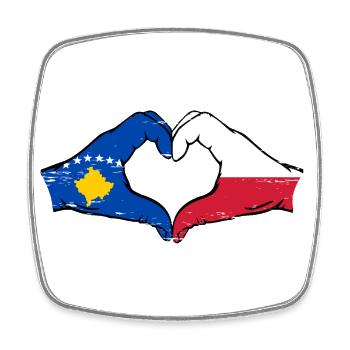 Kosovo Poland flag hands heart shape used - Square fridge magnet - white - Front