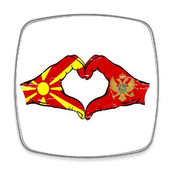 Macedonia Montenegro flag hands heart shape used - Square fridge magnet - white - Front