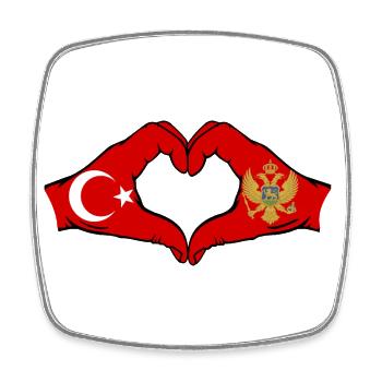 Turkey Montenegro Flag Hands Heart Shape - Square fridge magnet - white - Front