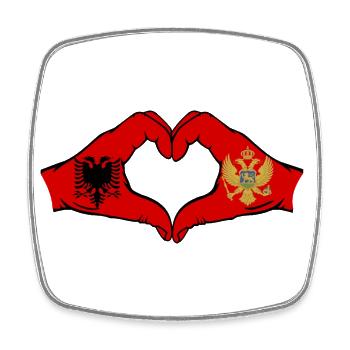 Albania Montenegro Flag Hands Heart Shape - Square fridge magnet - white - Front