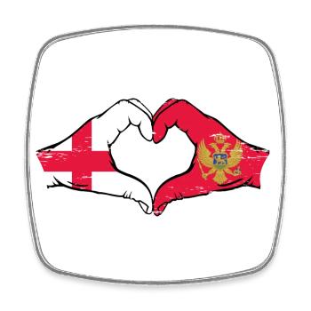 England Montenegro flag hands heart shape used - Square fridge magnet - white - Front