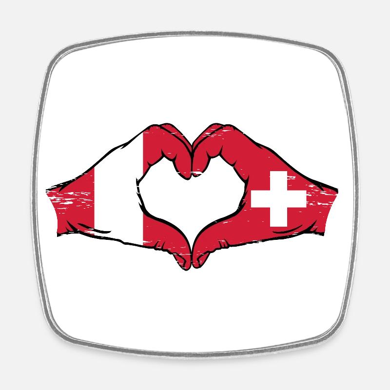 Pérou Suisse Drapeau Mains Coeur Forme Utilisé - Magnet carré - blanc