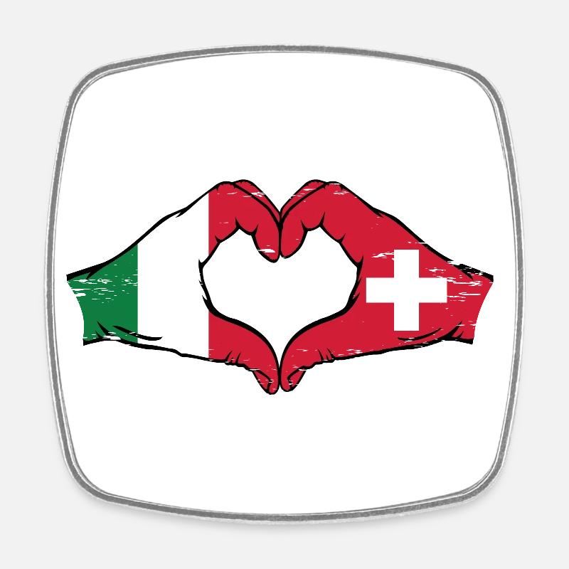 Italie Suisse Drapeau Mains Coeur Forme Utilisé - Magnet carré - blanc