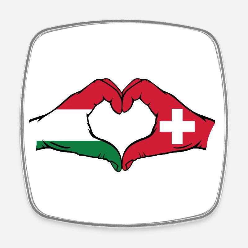 Hungary Switzerland Flag Hands Heart Shape - Square fridge magnet - white