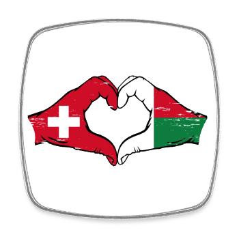 Switzerland Madagascar Flag Hands Heart Shape Used - Square fridge magnet - white - Front