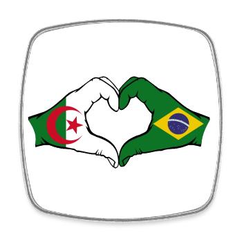 Algeria Brazil Flag Hands Heart Shape - Square fridge magnet - white - Front