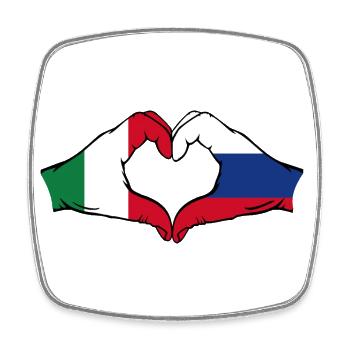 Italy Russia hands heart shape - Square fridge magnet - white - Front