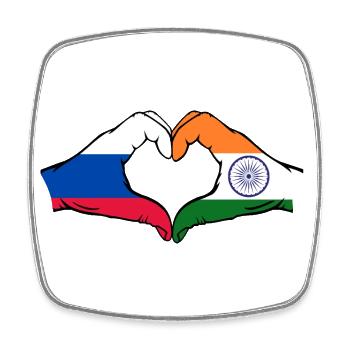 Russia India hands heart shape - Square fridge magnet - white - Front