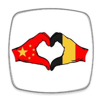 China Belgien Flagge Herzform - Viereckiger Kühlschrankmagnet - Weiß - Vorne