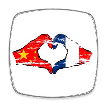 Chine France drapeau coeur forme utilisé - Magnet carré - blanc - Devant