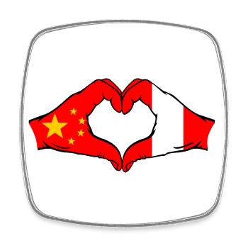 China Peru Flagge Herzform - Viereckiger Kühlschrankmagnet - Weiß - Vorne
