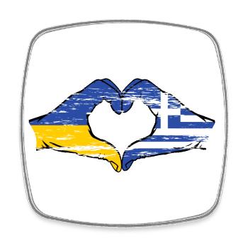 Ukraine Greece Flag Heart Shape Used - Square fridge magnet - white - Front