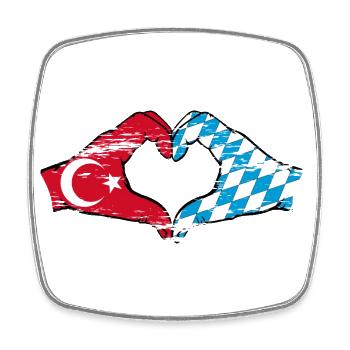 Turkey Bavaria Flag Hands Heart Shape Used - Square fridge magnet - white - Front