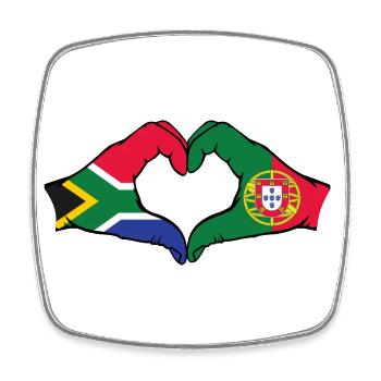 Afrique du Sud Portugal Drapeau Mains Coeur Forme - Magnet carré - blanc - Devant