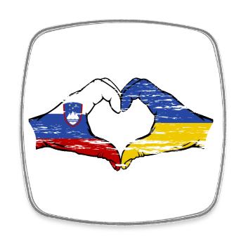 Slovenia Ukraine flag hands heart shape used - Square fridge magnet - white - Front