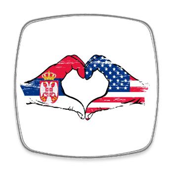 Serbie États-Unis drapeau mains forme de coeur utilisé - Magnet carré - blanc - Devant