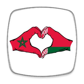 Marokko Belarus Flagge Hände Herzform - Viereckiger Kühlschrankmagnet - Weiß - Vorne