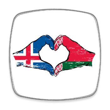 Island Belarus Flagge Hände Herzform used - Viereckiger Kühlschrankmagnet - Weiß - Vorne