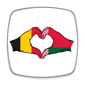 Belgien Belarus Flagge Hände Herzform - Viereckiger Kühlschrankmagnet - Weiß - Vorne