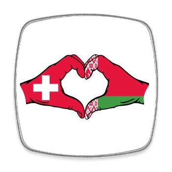 Schweiz Belarus Flagge Hände Herzform - Viereckiger Kühlschrankmagnet - Weiß - Vorne