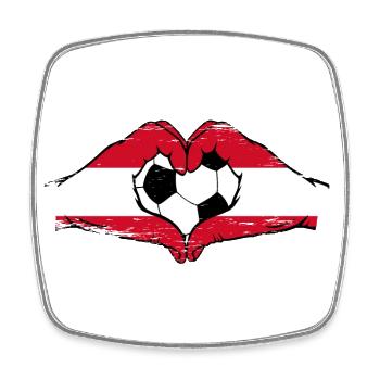 Austria flag football hands heart shape used - Square fridge magnet - white - Front