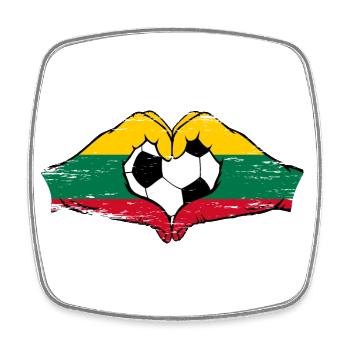 Litauen Flagge Fußball Hände Herzform used - Viereckiger Kühlschrankmagnet - Weiß - Vorne