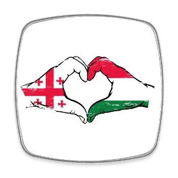 Géorgie Hongrie drapeau mains forme de coeur utilisé - Magnet carré - blanc - Devant