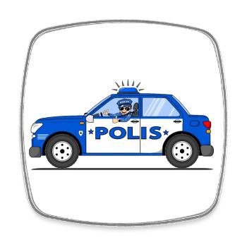 Voiture de police avec policier en polis bleu et blanc - Magnet carré - blanc - Devant