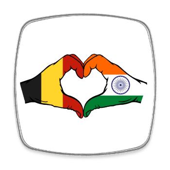 Belgien Indien Flagge Hände Herzform - Viereckiger Kühlschrankmagnet - Weiß - Vorne