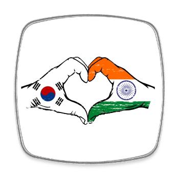 Corée du Sud Inde drapeau mains forme de coeur utilisé - Magnet carré - blanc - Devant