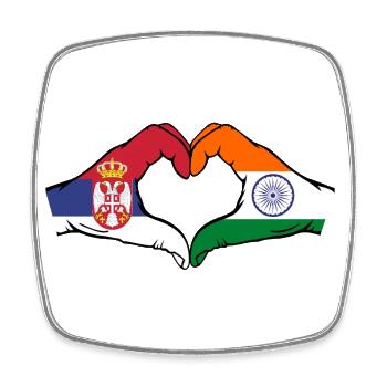 Serbien Indien Flagge Hände Herzform - Viereckiger Kühlschrankmagnet - Weiß - Vorne