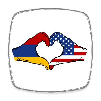Armenia USA Flag Hands Heart Shape - Square fridge magnet - white - Front